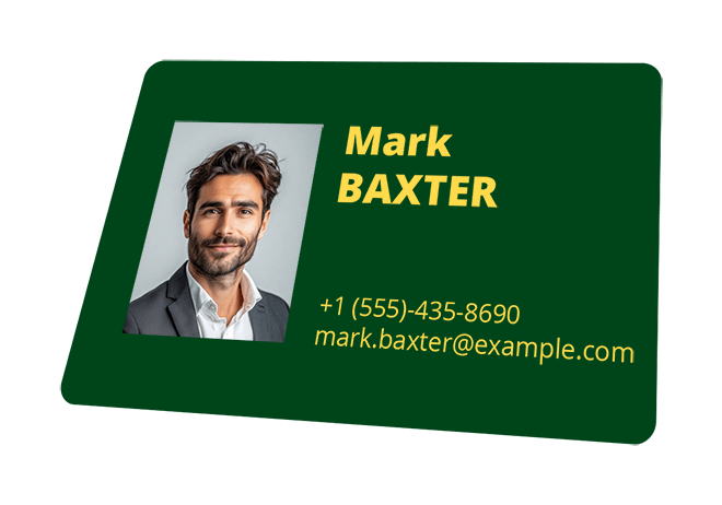 eMedia CS2 Standard Edition company card with picture, name, phone number & email address